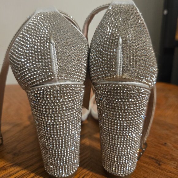 Sparkly Minimalist Ankle Strap Block Heel Sandals from David Bridal - Picture 5 of 9